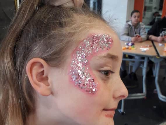 Chloe Roberts  went for double pink glitter, at the fun community event held by School-Home Support