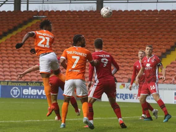 Armand Gnanduillet headed Blackpool's second goal of the afternoon