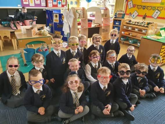 Anchorsholme Academy's reception class take part in crazy glasses day to raise money for Retinoblastoma.