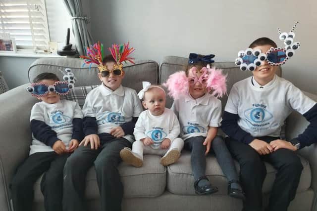 Ollie, Brodie, Olivia and Charlie enjoyed wearing crazy glasses for the day to support their sister and cousin, Elsie.