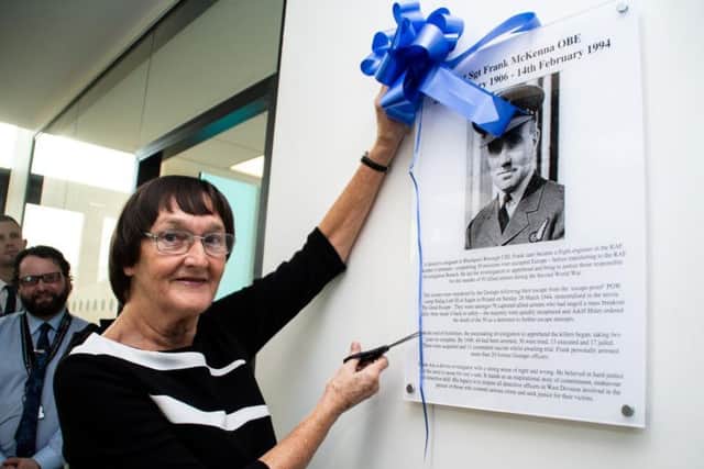 Christine Pickard unveils the plaque at Blackpool police HQ