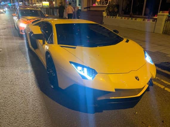A Lamborghini driver was fined 100 after being stopped in Blackpool police, who alleged it did not have a front number plate fitted (Picture: Lancashire Road Police)