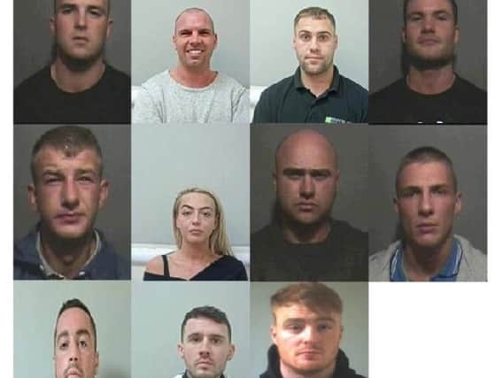 From left to right, top to bottom: Anthony Gill, Blu Leahy, Bradley McSpirit, Daryl Wellings, Declan Morgan, Jessica Lang, John Casey, Joseph Murphy, Scott Le Drew, Steven Miller - some of the defendants involved in Op Jennet