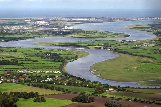 View down the Wyre estuary of Out Rawcliffe, Shard Bridge and Hambleton.