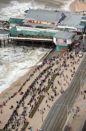 Second day of the Blackpool Air Show. Crowds line the promenade.