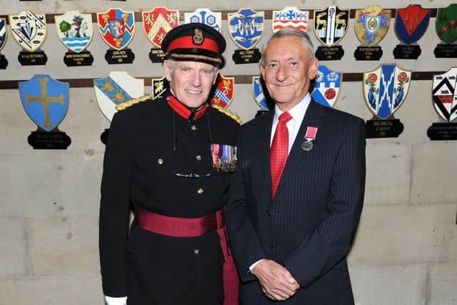 Ian Angus, from Kirkham, with Vice Lord-Lieutenant of Lancashire Colonel Alan Jolley at the BEM presentation.