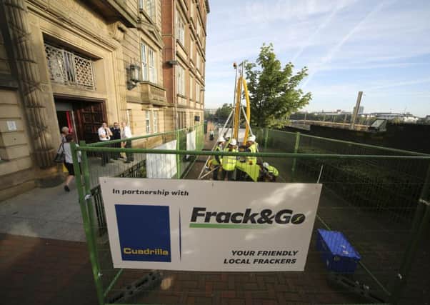 Greenpeace campaigners during a fracking protest outside County Hall in Preston.
