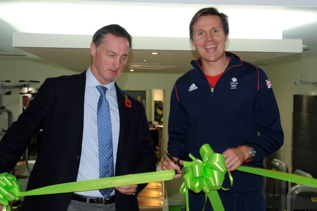 Olympic silver medallist and world champion athlete Roger Black cuts the ribbon, assisted by Ribby Hall Chief Executive Paul Harrison.