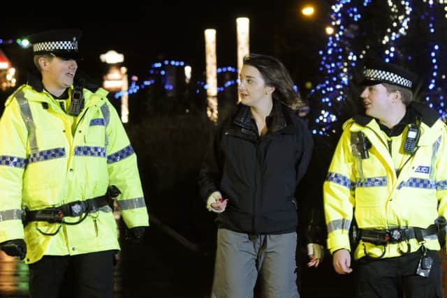 Special sergeant Ben McGarry and special constable Nick Smith in St Annes with reporter Katie Upton.