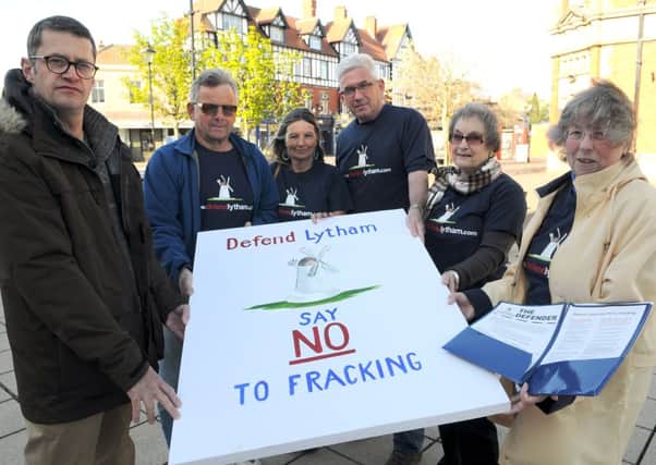 Defend Lytham pressure group members Mike Hill, Edward Cook, Janet Lees, John Hobson, Linda Salter and Trina Froud. Below: Ben Wallace MP, Gayzer Frackman of the Frack Free Fylde pressure group, Coun David Eaves and Prime Minister David Cameron.
