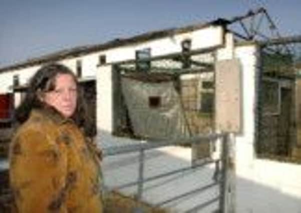 Mandy Leigh from Easterleigh Animal Sanctuary at the then fire-damaged site in 2011
