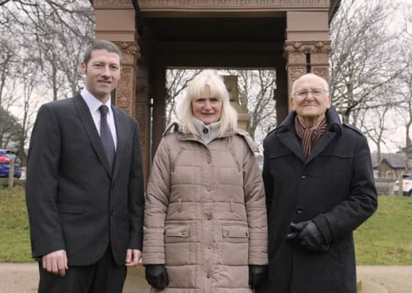 Simon Fenwick, Margaret Collinson and Alan Ashton inspect the historic memorial in Sparrow Park, Lytham, which has been given a facelift.