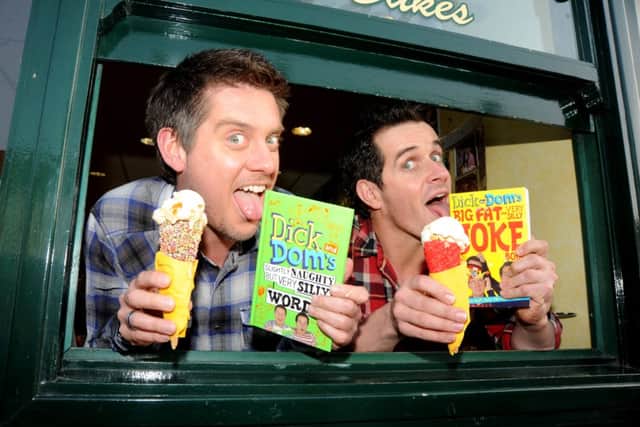 Photo Neil Cross 
CBBC presenters Dick and Dom at Silverdell Book Shop in Kirkham for a book signing.
