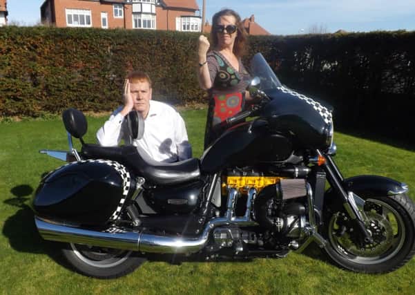 Triumph Bike being sold by Alison Raynor, wife of Tony, pictured, in St Annes