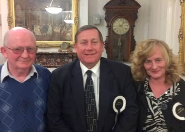 Victorious ratepayers (From left) Coun John Davies, Coun Mark Bamforth and Debra Evans after Lytham by-election for Fylde Council
