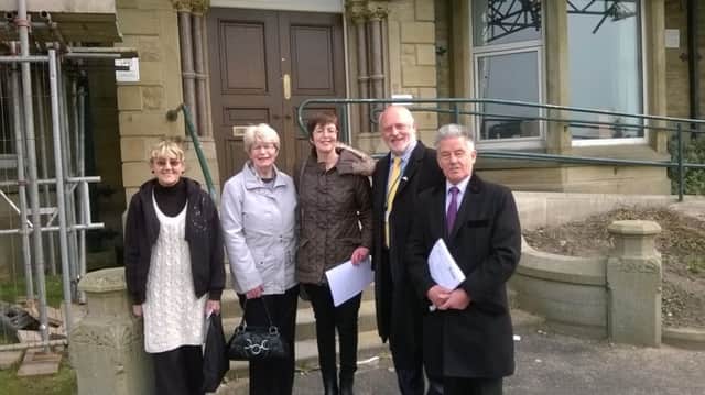 Decision delight: From left, Staining residents Chloe Fink, Marlene Riley and Karen Bradley, ward councillor John Singleton and parish council chairman Malcolm Hyland are ready to fight the new home plans again at appeal.