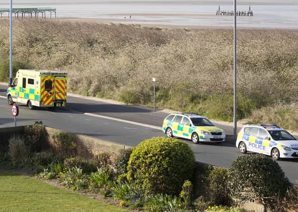 Police and ambulance by the beach in St Annes where the body of a man has been found. Picture thanks to reader Mike Peak.