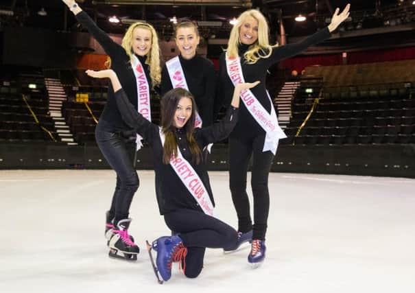 (l-r) Sisters Jordan and Kassidy Knight, mum Jane Prior and Kendall Rae Knight (front), celebrate Kendall's charity skate at Blackpool Pleasure Beach Arena.