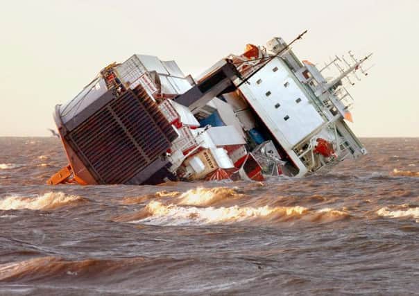 The cargo ferry Riverdance which got into trouble in severe weather conditions in the Irish Sea near Cleveleys