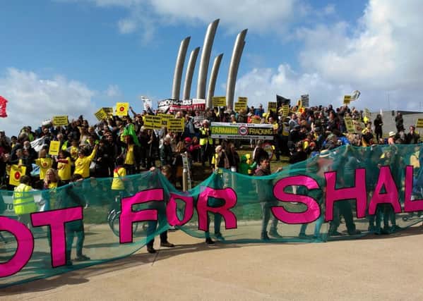 Anti-fracking campaigners organised a protest march along the Promenade from South Pier to North Pier.