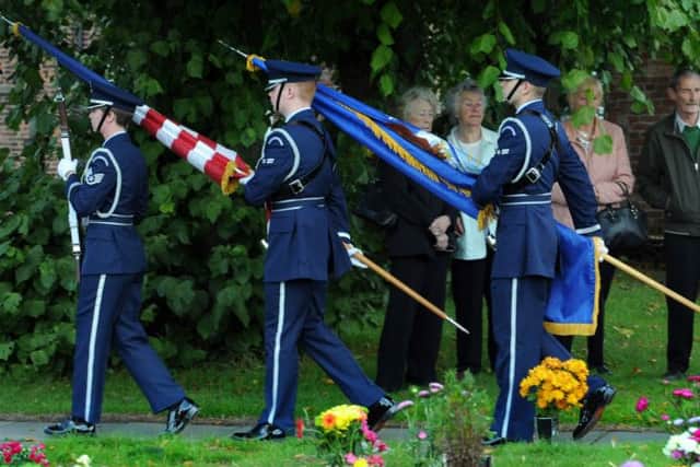 Photo: David Hurst
Service held in Holy Trinity CC Church grounds to commemoratethe 70th anniversary of the Freckleton Air Disaster
Base Honour Guard from RAF Lakenheath arrive at the memorial