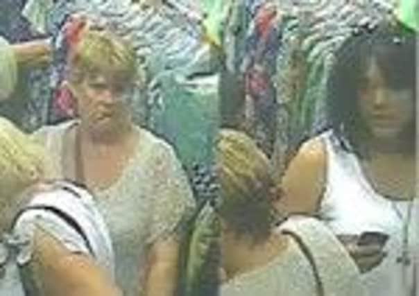 Police are looking for two woman following a string of thefts from vulnerable pensioners in charity stores in Cleveleys.