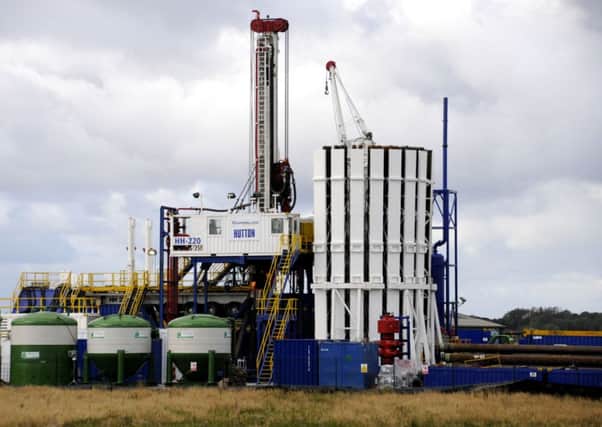 Gas search: A Cuadrilla drilling rig , which objectors claim will cause noise and visual pollution in their neighbourhood Below: The two areas where Cuadrilla wants to test for gas in 
shale rock deep below the Fylde countryside