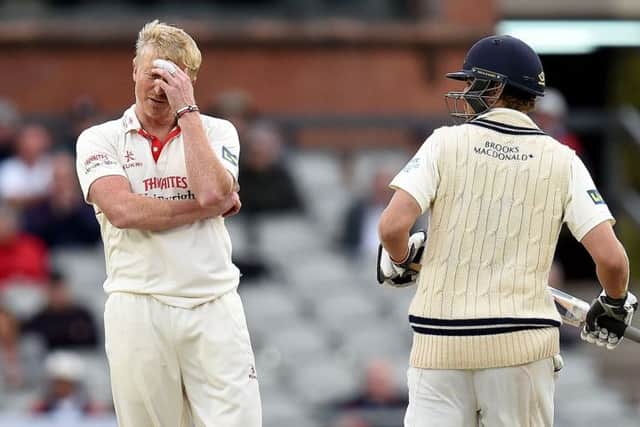 Lanashires Glen Chapple shows his dejection after a dropped catch against Middlesex, during day three of the LV= County Championship match at Old Trafford, Manchester. PRESS ASSOCIATION Photo. Picture date: Thursday September 25, 2014. See PA Story CRICKET Lancashire. Photo credit should read: Martin Rickett/PA Wire.