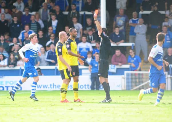 Stephen Crainey was sent off at Peterborough