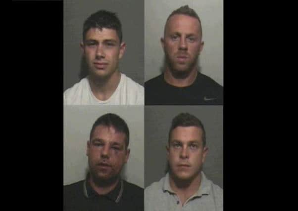 Thomas Ashton (top left), Andrew Warner (top right), Travis Crabtree (bottom left) and Steven White (bottom right) were all jailed for their involvement in throwing a pig's head into the grounds of a mosque.