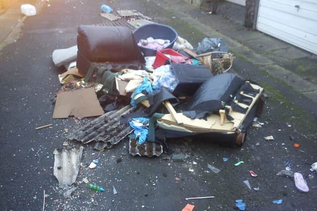 Rubbish including asbestos which was dumped in an alley between Bournemouth Road and Boscombe Road, South Shore.