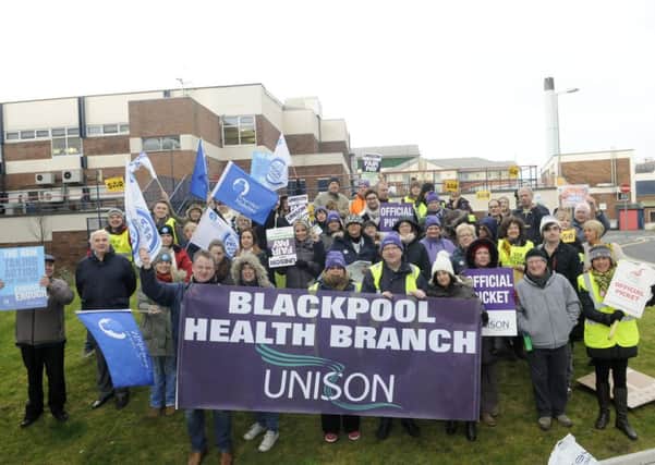 Pay dispute: NHS staff on strike outside Blackpool Victoria Hospital
