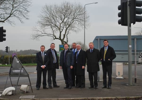 Road relief: Conservative Party leader Grant Shapps , third left, at the announcement of the new bypass for the A585. Below, Frank Lofhouse and Zuber Patel who have welcomed the move