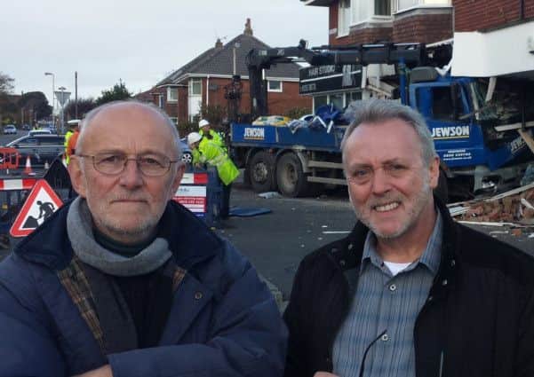 Jewson Lorry Crash at the junction of Singleton Avenue and Shepherd Road in St Annes - left to right, Rod McKinnon, Mark Jennings and Neil Austin