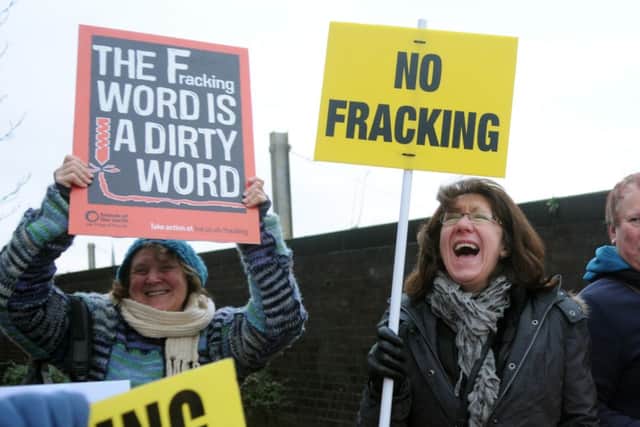 Friends of The Earth Protesters outside Lancashire County Hall as the Fracking bid is refused