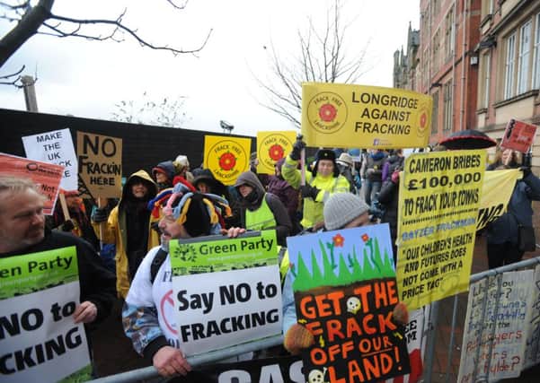 The anti-fracking protest at County Hall, Preston