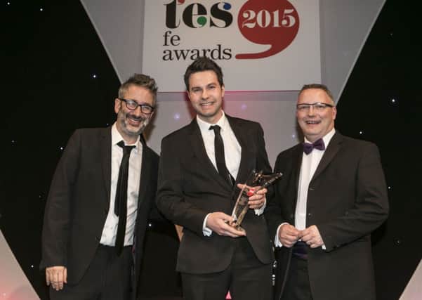 Blackpool Sixth Form teacher Peter Wright (centre) was named teacher of the year at the Times Education Supplement Further Educations Awards 2015 (photo by Peter Searle)