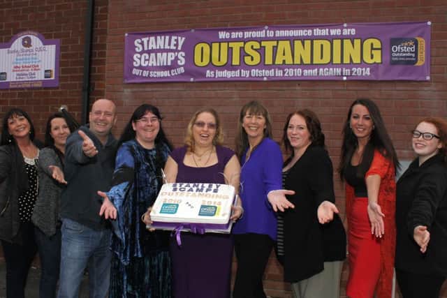 Stanley Scamps Out of School Club has been awarded Outstanding for the second time by Ofsted and held a party at United Reform Church, Wordsworth Avenue, Marton.Pictured are Natalie Scholes, Anna Purdie, Graham Singleton, Natalie Baird, Rachel Tax, Maxine Perkins, Jade Atkinson, Abi Smythe and Elisha Tax