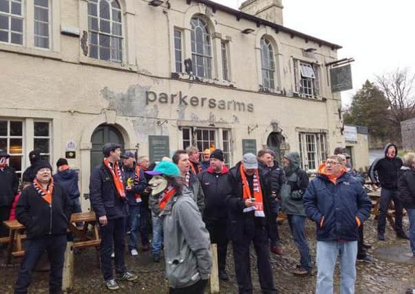 Anti-Oyston protesters outside the Parkers Arms pub