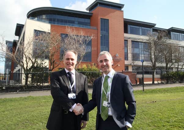 Inteb Sustainability chief executive Philip Hargreaves (left) welcomed to Jubilee House by Danbros Damien Broughton