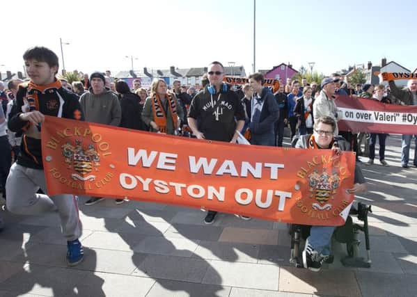 Blackpool fans stage a protest prior to the home match against Leeds United