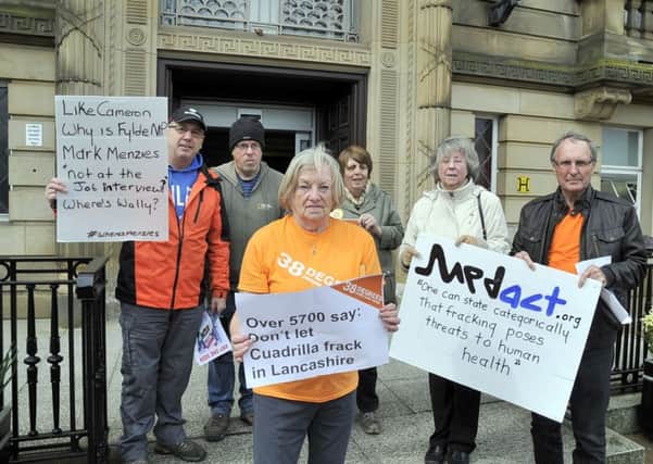 Marjorie Nye (front) and colleagues from Frack Free Lancashire presented a 5,700 name petition at County Hall, Preston