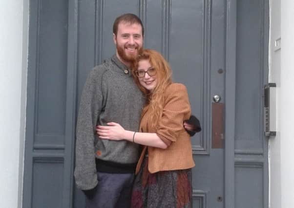 Jonathan Blott with his girlfriend, Lena Holderer, outside their flat in London before they set off to Nepal to go trekking in April 2015