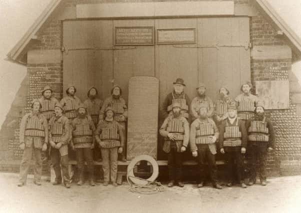 The crew of the Lytham Lifeboat in front of the Lytham Lifeboat house following the Mexico disaster in 1886.