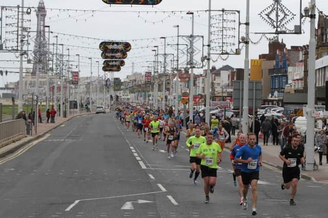 Blackpool 10K fun run on The Promenade, Blackpool. The runners along the Promenade