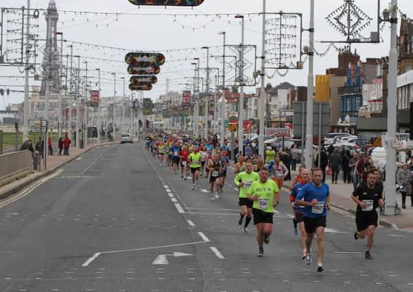 Blackpool 10K fun run on The Promenade, Blackpool. The runners along the Promenade
