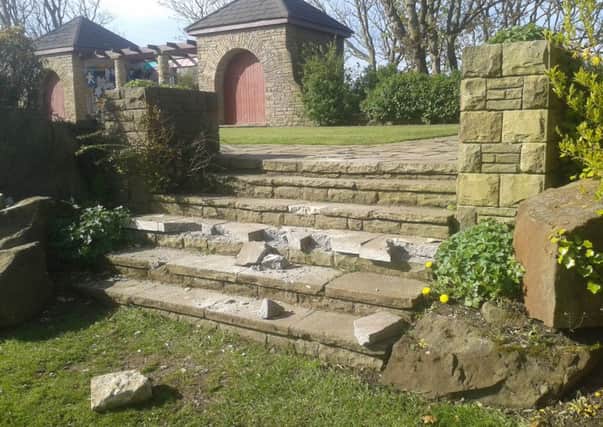 Vandalism caused to the steps at the Devonshire Road Rock Gardens