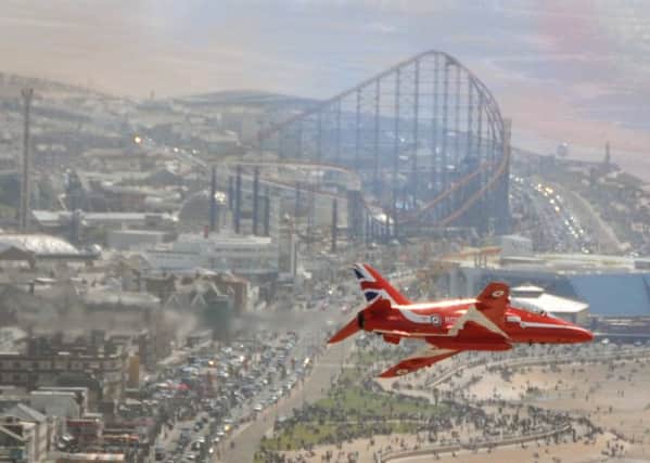 The RAF Red Arrows perform high above Blackpool to launch the new Skyforce ride at the Blackpool Pleasure Beach