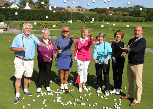 It's raining golf balls at Lytham Green Golf Club as they prepare for their latest fund raiser with Crime Stoppers launching hundred of golf balls from a helicopter onto the green and if a ball lands in hole 18 they are the winners of a cash prize.
Pictured are members from left to right Dave Page, Pat Alcock, Theresa Clarke, Heather Calverley, Christine Jones (Lady Vice Captain), Catherine Jones and Bob Hutchinson.
3rd June 2015