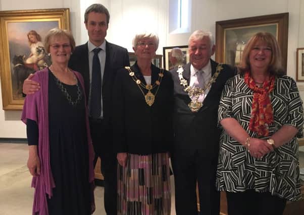 Fylde mayor Coun Peter Hardy and mayoross Sheila Hardy with Margaret Race, chairman of the Friends of the Lytham St Annes Art Collection, and other guests at the launch of the Art of Giving exhibition at the Fylde Gallery